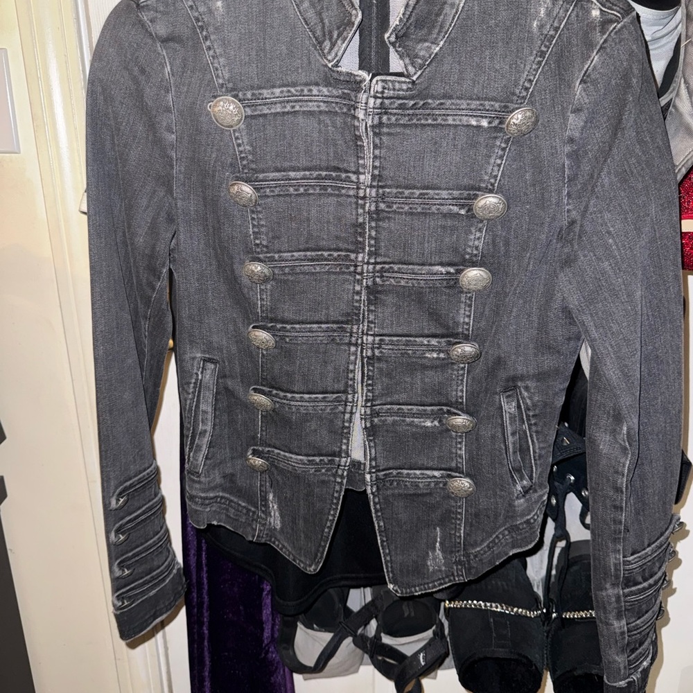 Free People Denim Washed Black/ Gray Military Style Jacket